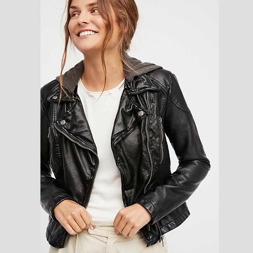 Free People | Vegan Leather Hooded Jacket Sz 8
